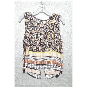 Elodie Women's Boho Paisley Crop Top - Split Back Sleeveless Blouse  - Size L